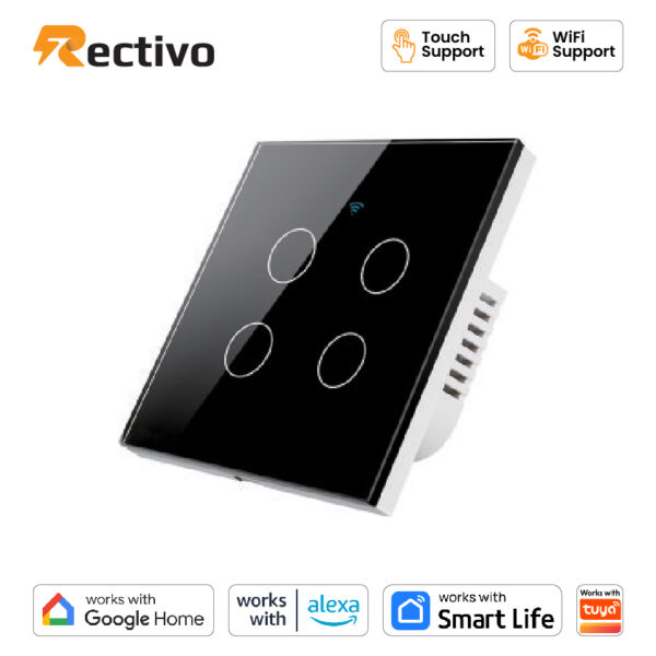 Rectivo 4 Gang Smart Touch and WiFi Wall Switch (Model RSSW-004B)