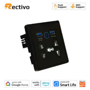 Rectivo 5 Pin Smart Socket Touch WiFi with USB Port Black (Model RSSO-002B)