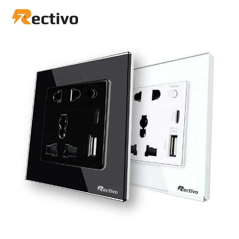 Rectivo Glass Border 5 Pin Socket with Type C and USB Port (Black) - Image 2