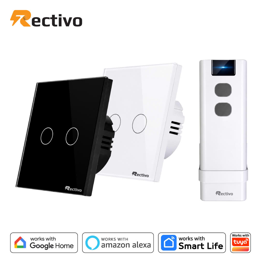 Rectivo 2 Gang Smart Switch Touch and WiFi + RF 433MHz Remote (Black) - Image 2
