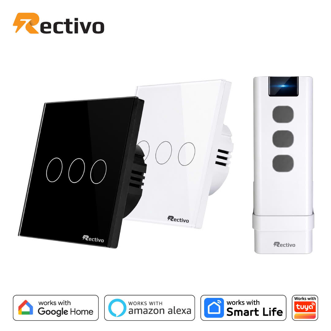 Rectivo 3 Gang Smart Switch Touch and WiFi + RF 433MHz Remote (Black) - Image 2