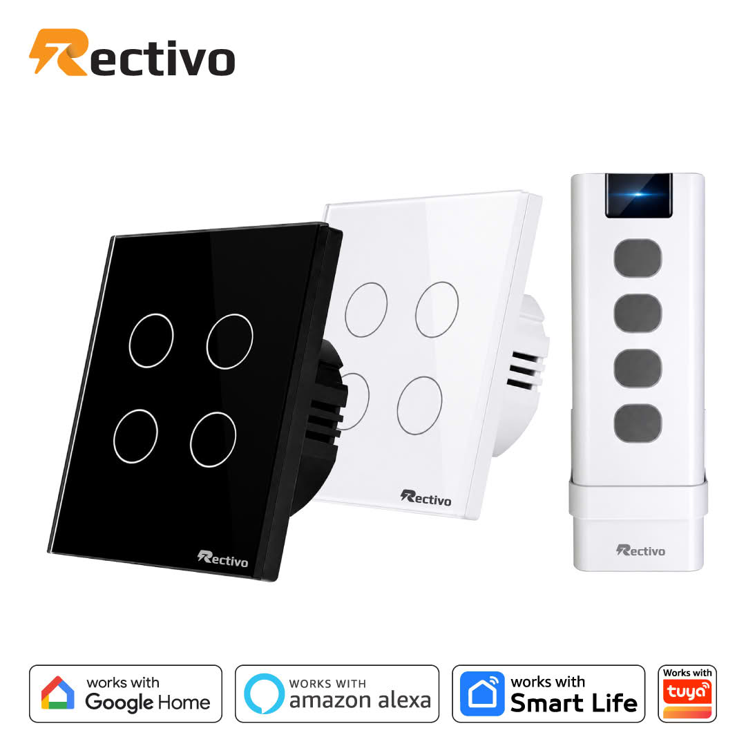 Rectivo 4 Gang Smart Switch Touch and WiFi + RF 433MHz Remote (Black) - Image 2