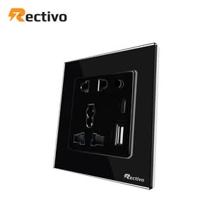Rectivo Glass Border 5 Pin Socket with Type C and USB Port (Black)