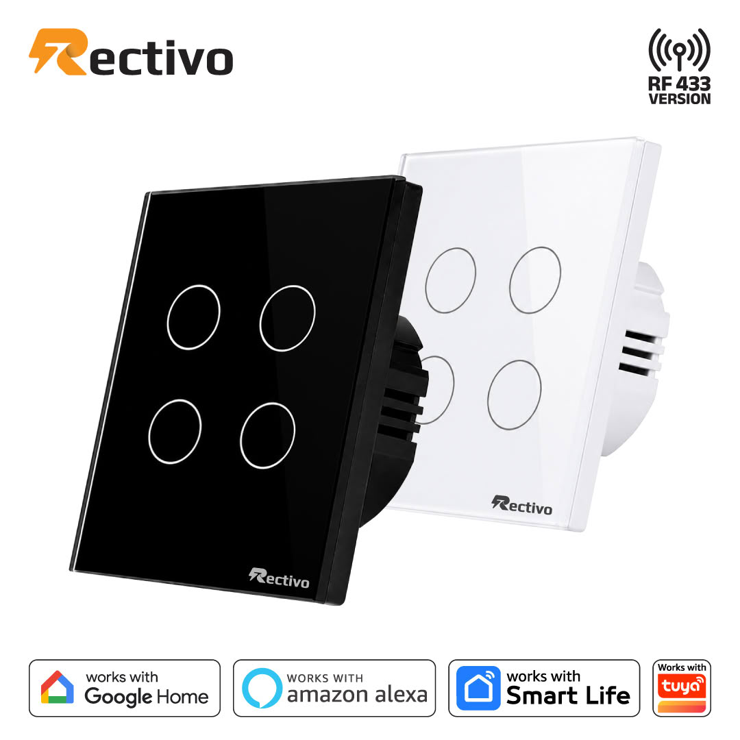 Rectivo 4 Gang Smart Switch Touch and WiFi with RF (Black) - Image 2